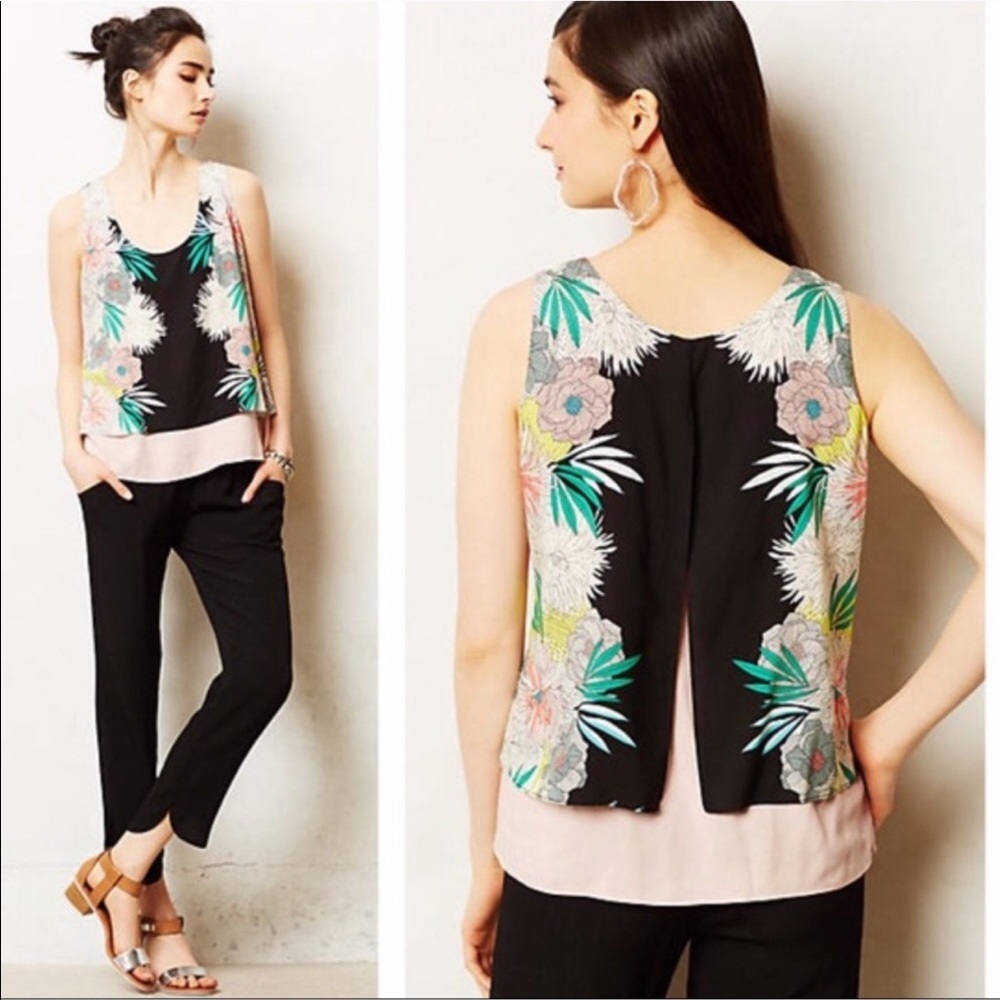 Anthropologie Anana Floral Layered Split Back Tank
